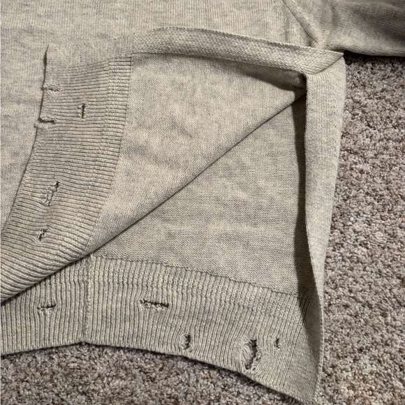 Isabel Marant Etoile Distressed Crewneck Cotton-Wool Sweater Light Gray Size 36 - Picture 9 of 11